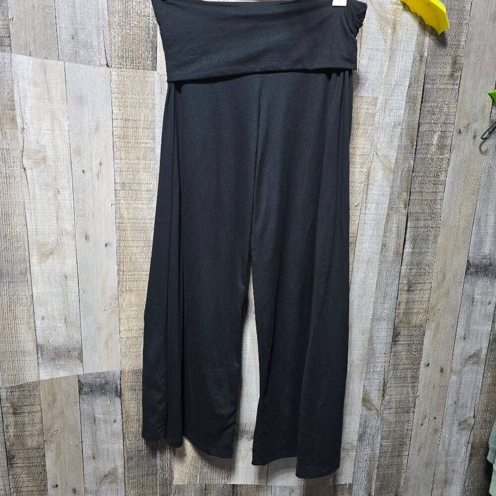 Black Foldover Waist Wide Leg Leggings Medium Minimalist Goth Trendy Basic Comfy